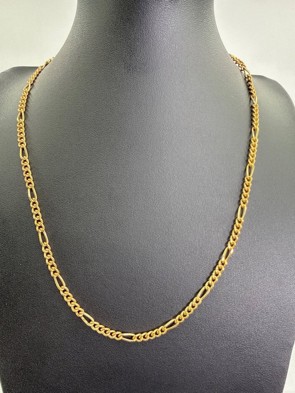Vintage 14KGP Marked Gold Plated Figaro Chain Necklace Retro Minimalist Chunky L
